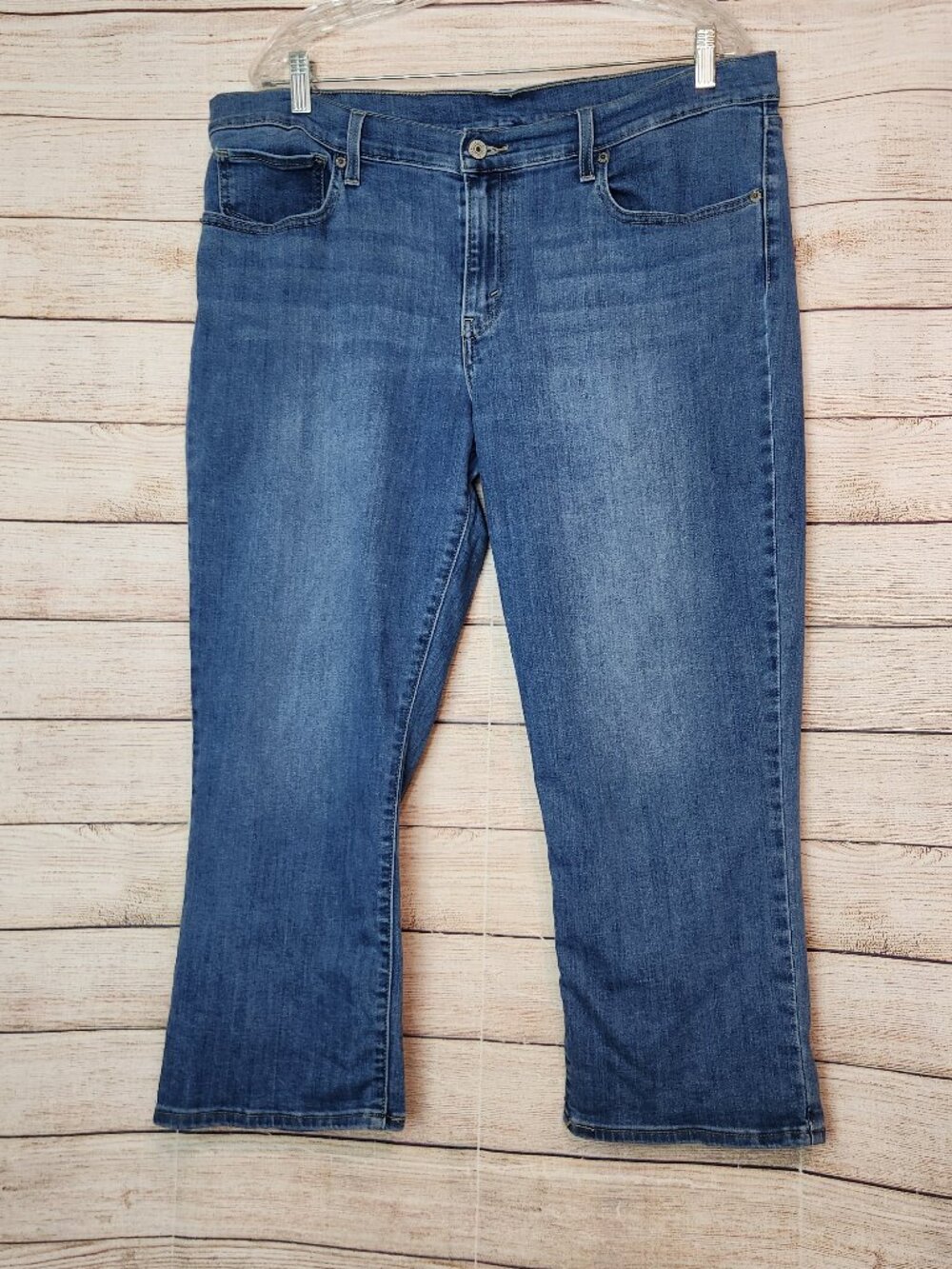 Levi's Regular Straight Jeans Blue Denim Cotton Medium Wash Button Logo Size 33
